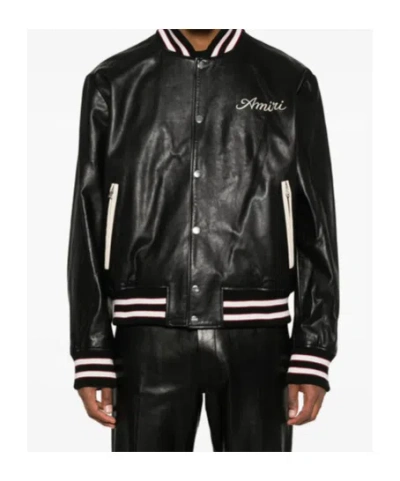 Amiri Leather Jacket With Elasticized Collar And Cuffs In Black
