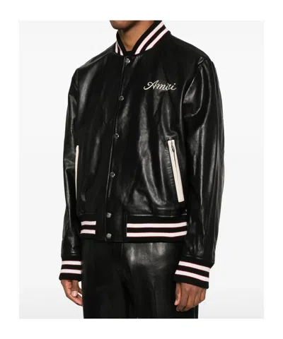 Amiri Leather Jacket With Elasticized Collar And Cuffs In Black