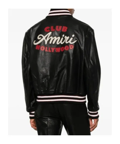 Amiri Leather Jacket With Elasticized Collar And Cuffs In Black