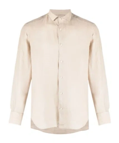 Mc2 Saint Barth Light Beige Linen Long-sleeve Shirt In White