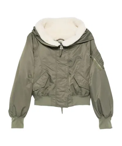 Ermanno Scervino Hooded Bomber Jacket With Shearling Lining In Green