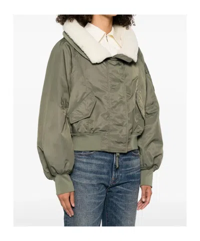 Ermanno Scervino Hooded Bomber Jacket With Shearling Lining In Green
