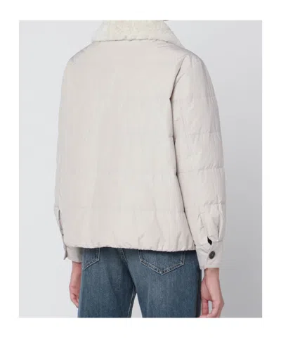 Brunello Cucinelli Light Gray Jacket With Fur Collar In White