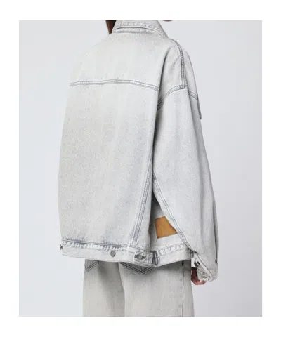 Haikure Janet Denim Jacket Long Sleeves Point Collar Chest Pockets In White