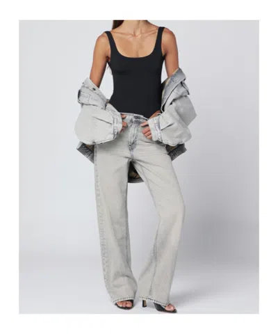 Haikure Janet Denim Jacket Long Sleeves Point Collar Chest Pockets In White