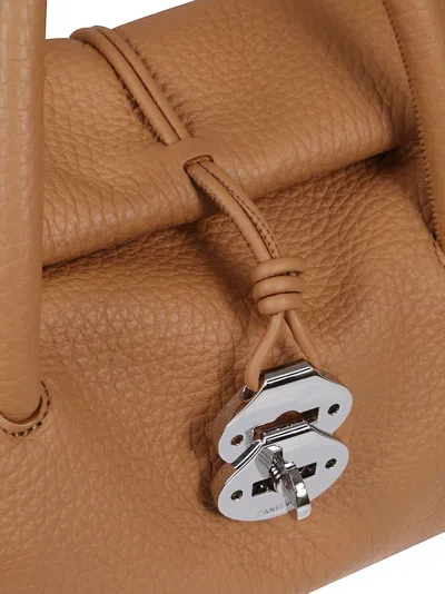 Zanellato Rectangular Hammered Leather Handbag With Twist Lock Closure In Brown