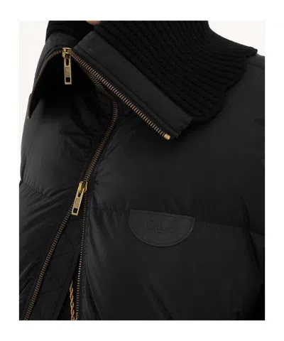 Chloé High-neck Puffer Jacket In Shiny Nylon In Black