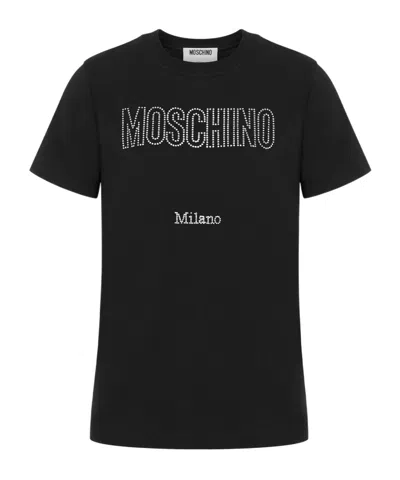 Moschino Short Sleeve Crew Neck Top In Black