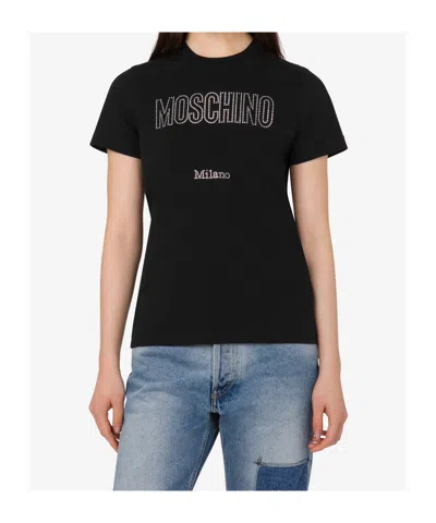Moschino Short Sleeve Crew Neck Top In Black