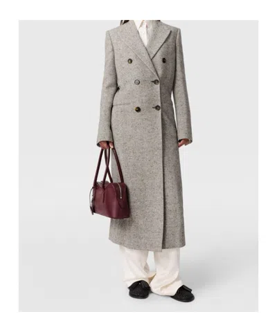 Stella Mccartney Double-breasted Tweed-pattern Coat In Gray