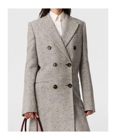 Stella Mccartney Double-breasted Tweed-pattern Coat In Gray