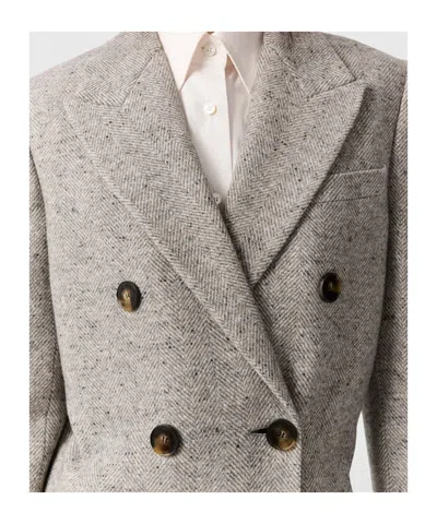 Stella Mccartney Double-breasted Tweed-pattern Coat In Gray