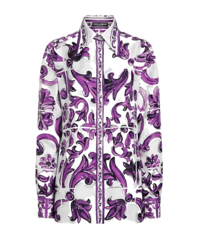 Dolce & Gabbana Silk Shirt With Maiolica Print In Multi