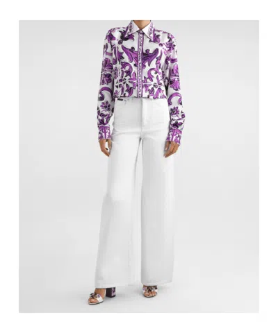 Dolce & Gabbana Silk Shirt With Maiolica Print In Multi