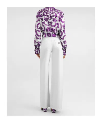 Dolce & Gabbana Silk Shirt With Maiolica Print In Multi