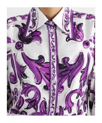 Dolce & Gabbana Silk Shirt With Maiolica Print In Multi