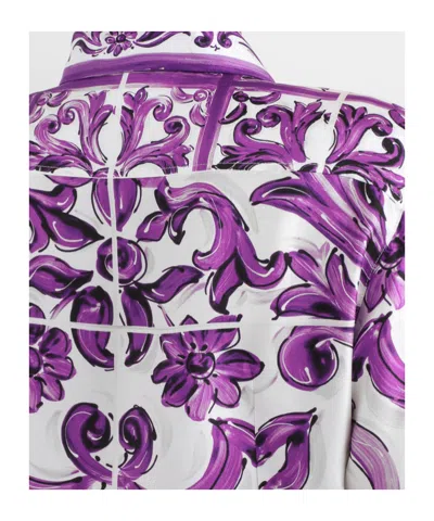Dolce & Gabbana Silk Shirt With Maiolica Print In Multi