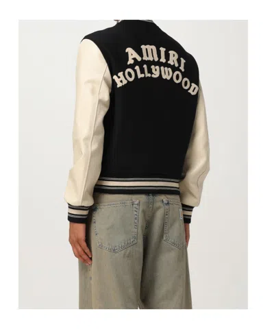 Amiri Varsity Jacket With White Contrasting Sleeves And Embroidered Detailing In Black