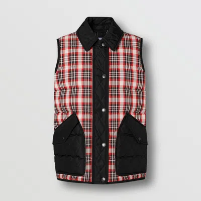 Burberry Quilted Tartan Puffer Gilet In Black