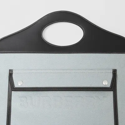 Burberry Medium Cotton Canvas Parquet Leather Soft Pocket Todd Handbag In Gray