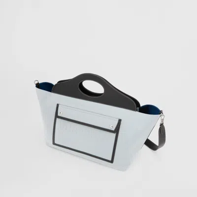 Burberry Medium Cotton Canvas Parquet Leather Soft Pocket Todd Handbag In Gray