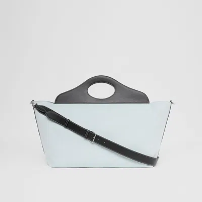 Burberry Medium Cotton Canvas Parquet Leather Soft Pocket Todd Handbag In Gray