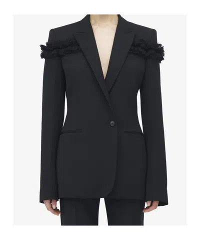 Alexander Mcqueen Ruffle Single-breasted Wrap Blazer Jacket In Black