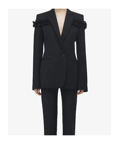 Alexander Mcqueen Ruffle Single-breasted Wrap Blazer Jacket In Black