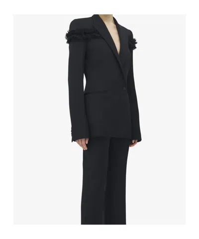 Alexander Mcqueen Ruffle Single-breasted Wrap Blazer Jacket In Black