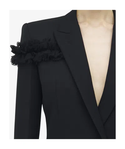 Alexander Mcqueen Ruffle Single-breasted Wrap Blazer Jacket In Black