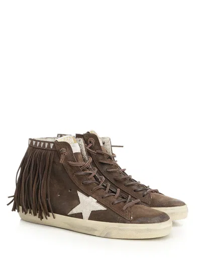 Golden Goose Francy With Fringes Suede Upper Toe Tongue And Fringes Glitter Star Sneakers Multicolor In Brown