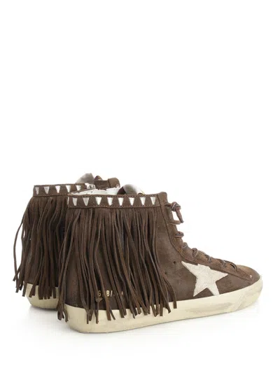 Golden Goose Francy With Fringes Suede Upper Toe Tongue And Fringes Glitter Star Sneakers Multicolor In Brown