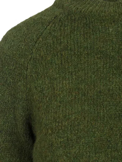 Dries Van Noten Textured Knit Pullover Raglan Sleeves In Green