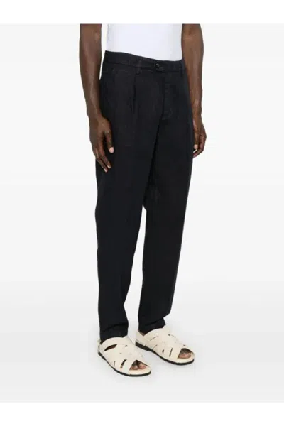 Eleventy Navy Blue Linen Trousers In Black