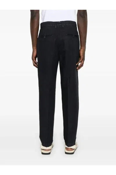 Eleventy Navy Blue Linen Trousers In Black