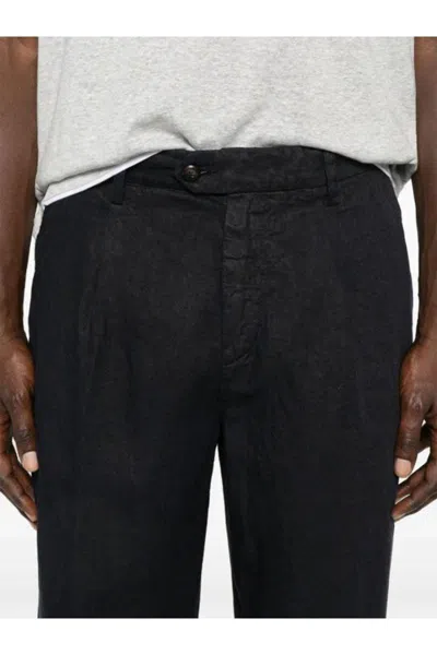 Eleventy Navy Blue Linen Trousers In Black