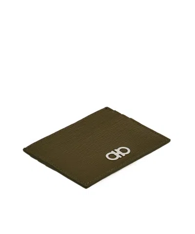 Ferragamo Gancini Credit Card Holder In New Olive Caffe