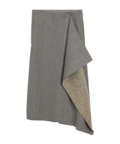 Ami Alexandre Mattiussi Distressed Herringbone Wool-blend Wrap Midi Skirt In Gray