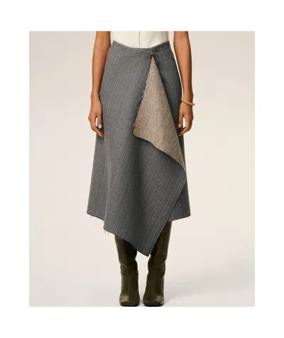 Ami Alexandre Mattiussi Distressed Herringbone Wool-blend Wrap Midi Skirt In Gray