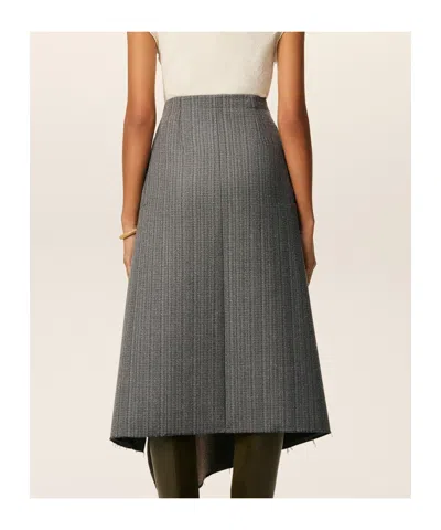 Ami Alexandre Mattiussi Distressed Herringbone Wool-blend Wrap Midi Skirt In Gray
