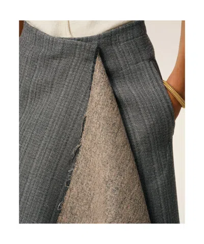 Ami Alexandre Mattiussi Distressed Herringbone Wool-blend Wrap Midi Skirt In Gray