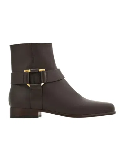 Ferragamo Gancini Ornament Ankle Boot In Brown