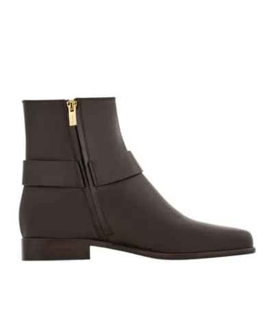 Ferragamo Gancini Ornament Ankle Boot In Brown