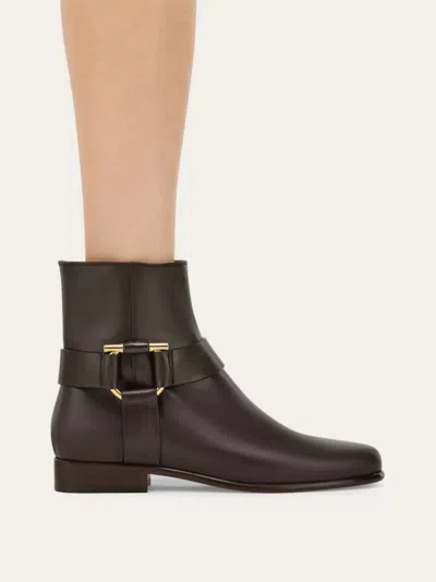 Ferragamo Gancini Ornament Ankle Boot In Brown