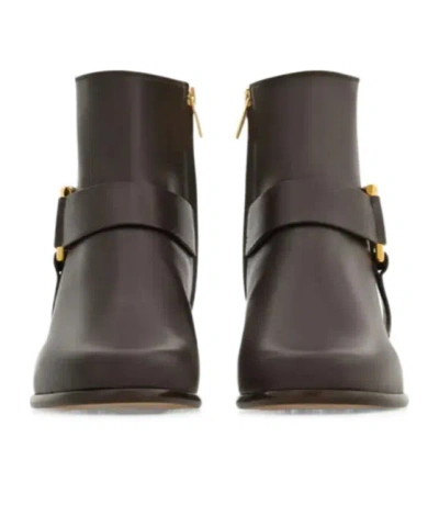 Ferragamo Gancini Ornament Ankle Boot In Brown