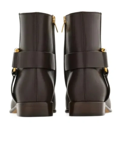 Ferragamo Gancini Ornament Ankle Boot In Brown