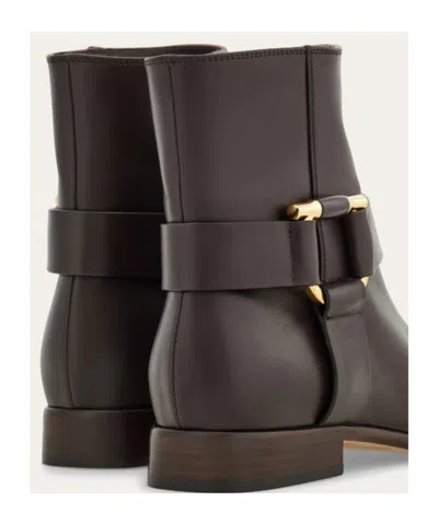 Ferragamo Gancini Ornament Ankle Boot In Brown