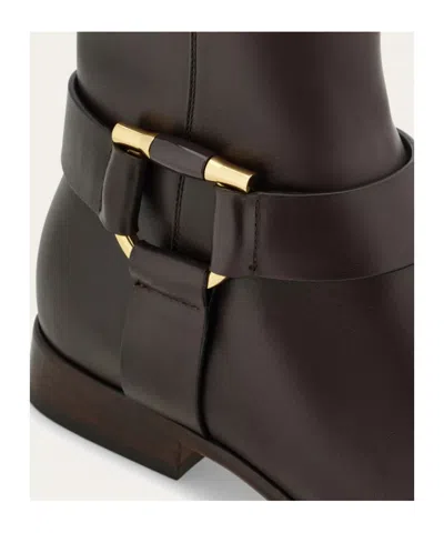 Ferragamo Gancini Ornament Ankle Boot In Brown