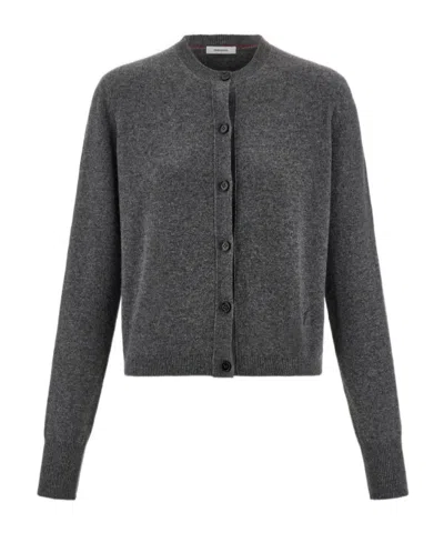 Ferragamo Dark Grey Stretch Cashmere Blend Cardigan In Gray