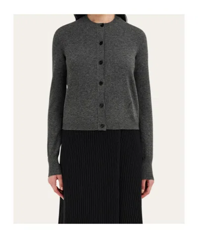 Ferragamo Dark Grey Stretch Cashmere Blend Cardigan In Gray